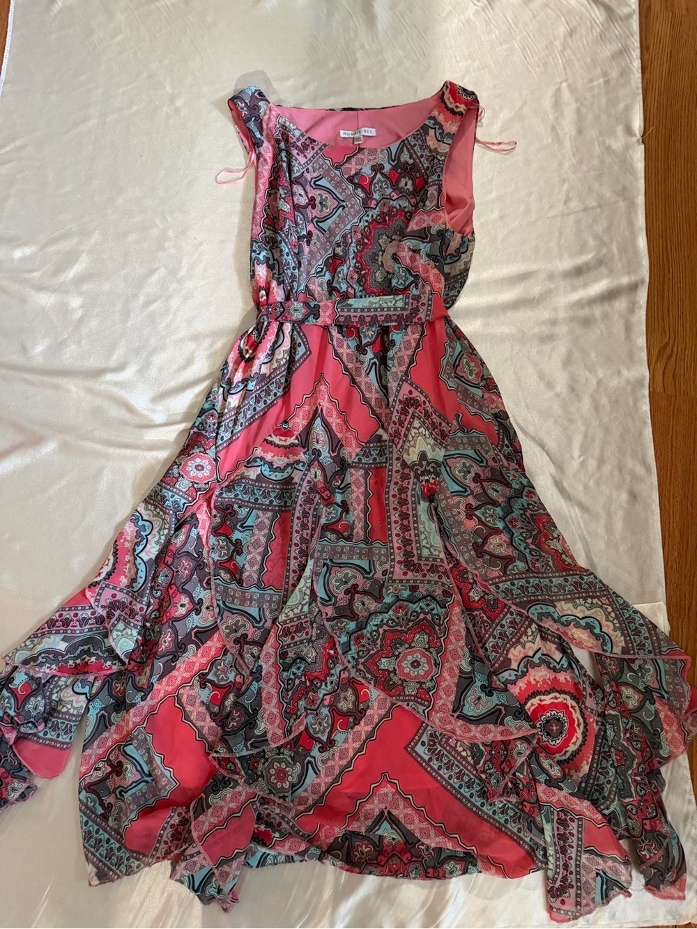 Robbie Bee Pink Paisley Print Sleeveless Dress with Ruffled Hem 20W Fairycore